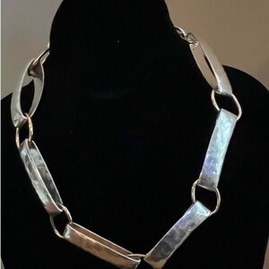Silver and gold oblong shaped  solid necklace